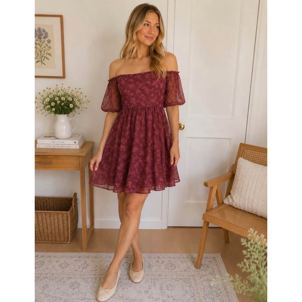 Altar'd State Floral Off-the-Shoulder Dress – Size Medium